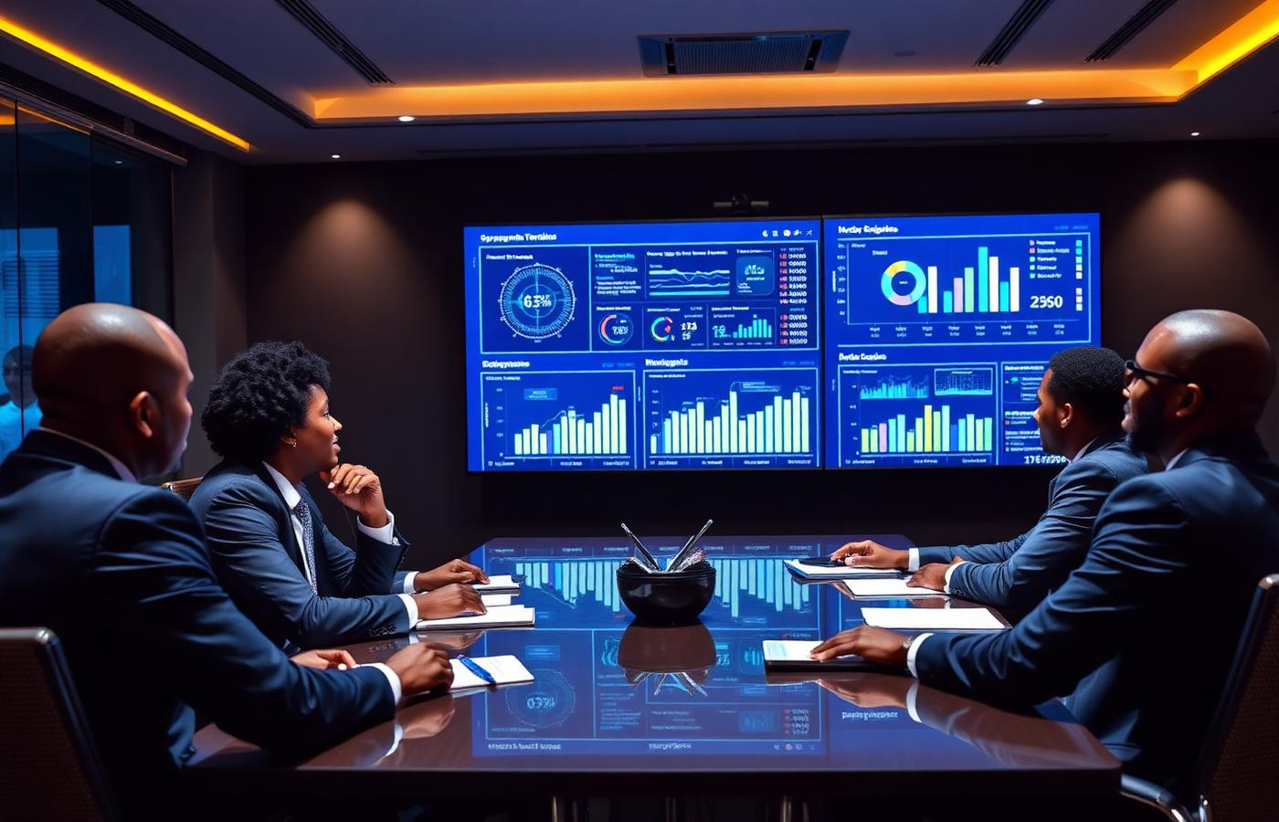 African executives reviewing AI dashboards